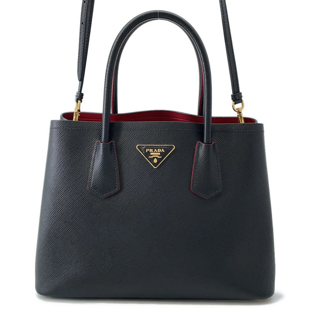 Prada Tote Bag Double Leather Handbag Black